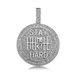 ICEDIAMOND 14K Gold Plated Stay Humble-Hustle Hard Encourage Pendant Necklace, Iced Out CZ Diamond Hip Hop Charm Jewelry for Men Women (White)