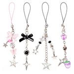 4PCS Phone Wrist Strap,Cute Y2K Phone Charms,Pink Butterfly Strawberry Star Phone Charm Strap Y2K Accessories for Phone Keychain Airpods Bag Pendants Decor (black)