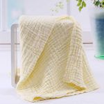 MOM'S HOME Baby Super Soft Absorbent Muslin 6 Layer wash Towel- 100X100 CM - (0-3 Years)- Yellow