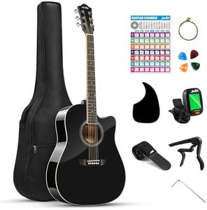 Moukey 41" Acoustic Guitar for Beginners Adult Teen Full Size Guitarra Acustica with Chord Poster, Gig Bag, Tuner,Steel Strings, Capo, Strap - Black