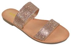 Soda Shoes Women Flip Flops Slippers Sandals Double Strap Slide Casual Bling Rhinestone Crystals Among-S gold Size: 5.5 UK