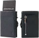 Gemonklee Wallet For Men Pop up Card Wallet RFID Blocking Slim Aluminum Metal Bank Card Holder Case with Business Money Pocket for Credit Cards Notes and Coins (Black)