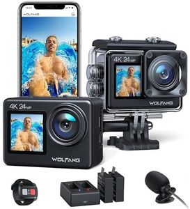 WOLFANG GA200 Action Camera 4K 24MP Waterproof 40M Underwater Camera EIS Stabilization WiFi Adjustable Wide Angle Vlog Camera (Charger, 2 Batteries, Remote Control and Accessory Kit)