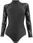 Flexuous Black Sallee Polo Neck Sleeved Leotard (Small Adult)