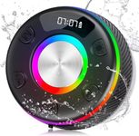 Bluetooth Shower Speaker, Portable Speakers Bluetooth 5.3 with HD Sound, IPX7 Waterproof, Colorful RGB Light/LED Display/FM Radio/Hands-Free Call/Suction Cup, Perfect for Bathroom Sing-Along, Black