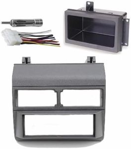 Grey Gray Complete Single Din Dash Kit + Pocket Kit + Wire Harness + Antenna Adapter Compatible with Chevrolet & GMC 1988-1996 Select Models