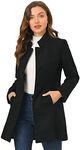 Allegra K Women's Elegant Winter Overcoat Mid-thigh Stand Collar Single Breasted Long Coat Black X-Small