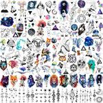 FANRUI 32 Sheets 94+ PCS Cute Outer Space Small Temporary Tattoos For Kids Men Women, Watercolor Planets Star Moon Fake Tattoo Stickers Boys Girls, Colorful Animals Cartoon Tattoo Party Accessories