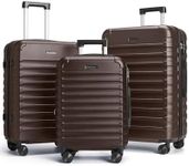 LIGHT FLIGHT Luggage Sets, 3 Piece Durable Suitcase Set with Spinner Wheels, 3 Pcs Hard Shell Lightweight Luggage with TSA Lock, Large Checked Travel Suitcases, 20/24/28 Inch,Brown