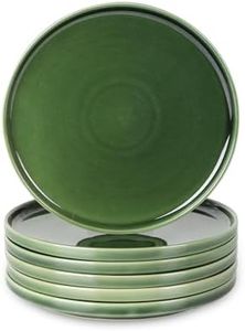 vicrays Ceramic Salad Plates Set - Porcelain 8 Inch Flat Dessert Appetizer Plate for Lunch Home Party Restaurant - Scratch Resistant Microwave Oven and Dishwasher Safe - Set of 6 (Green)