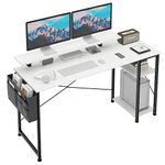 Mexin 55 Inch Computer Desk with Monitor Stand & 2-Tier Storage Shelves, Home Office Gaming Desk Writing Table Workstation, White