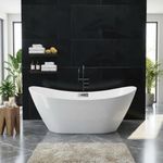 67'' Freestanding Bathtub, Acrylic, Deep Soaking Tub with Non-Slip Surface, Modern Free Standing Bath Tub, Chrome Drain, cUPC Certified, Easy Install, Space-Saving Bathtub for Bathrooms, White