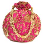 Rajasthani Style Royal Clutch Silk Batwa Bag Wristlets Ethnic Potli for Women's Zari Work Potli Bridal Potli (Magenta)