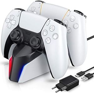 ECCHTPOOWER Chargeur Manette PS5, Station de Chargement avec Adaptateur Compatible avec Manettes DualSense Playstation 5, Support Double USB de Charge Rapide avec Indicateur LED pour Manette PS5