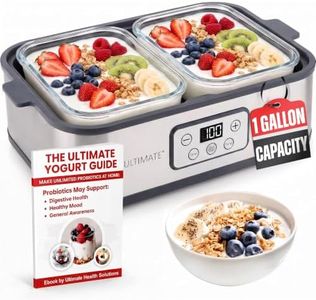 Ultimate Probiotic Yogurt Maker XL, Makes 1 Full Gallon of Yogurt, 2 X 2 Quart Containers, Adjustable Time & Temp Control, Make Trillions of Live Probiotics for Your Gut, UNLIMITED LIFETIME WARRANTY