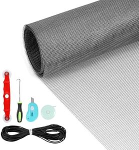 Secopad Window Screens Replacement Repair Kit, 48IN X 177IN Screen Door Mesh Replacement Kit, Durable Fiberglass Mesh Screen Roll with Tools for Windows Doors Patio and Porch Screens, Grey