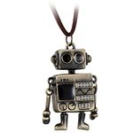 Flongo Men's Womens Vintage Alloy Bronze Cute Tone Wall.E Alien Robot Pendant Necklace, 15-31 inch Chain, Robot Charm Long Necklace Fashion Leather Cord Bot Jewelry Gift