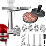 AMZCHEF Metal Meat Grinder Attachment for Kitchenaid Stand Mixer, Kitchen Aid Meat Mincer Accessories Included 3 Sausage Stuffer Tubes, 4 Grinding Plates, 1 Metal Burger Press, Brush, Without Machine