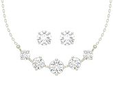 CLARA 925 Sterling Silver Rhodium Plated 5 Stone Pendant Earring Necklace Set with Chain Gift for Women and Girls