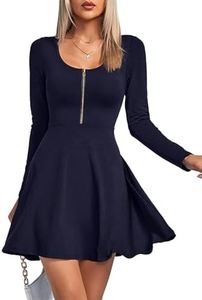 Umenlele Women's Scoop Neck Long Sleeve Dresses Casual Flowy Swing Mini Short Wrap Skater Dress, Navy Blue, X-Large