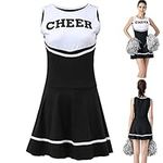 ThreeH Cheerleader Costume Fancy Dress Women's Musical Uniform Cheerleading Outfit One Size NO Pom-Pom,Black