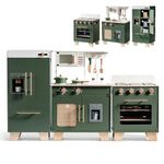 ROBOTIME Wooden Kids Kitchen Playset Series, 3-in-1 Pretend Play Toy Kitchen with Fridge, Oven, Sink, All-in-1 Realistic Cooking Toy Appliance for Toddlers Aged 3+ (Vintage Green)