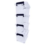 BARGAIN FACTORY 4 x Clear Plastic Storage Container Large Boxes With Lids, Closing Clips and Wheels 16L Integrated Handles Stackable BPA Free Box For Bedroom Office Living Room Kitchen