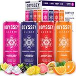 ODYSSEY ELIXIR Sparkling Mushroom Drink with Lions Mane and Cordyceps Adaptogenic Mushrooms, L Theanine and Green Tea Caffeine for Energy and Focus, 12 Fl oz, Variety Pack, 12 Cans