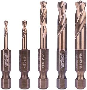 NordWolf 5-Piece M35 Cobalt Stubby Drill Bit Set for Stainless Steel & Hard Metals, with 1/4" Hex Shank for Quick Chucks & Impact Drivers, SAE Sizes 3/32"-1/8"-3/16"-1/4"-5/16" in Storage Case