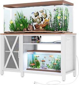 DWVO Heavy Duty Metal Aquarium Stand with Power Outlets, Cabinet for Fish Tank Accessories Storage - Suitable for 55-75 Gallon Fish Tank Stand, Turtle Tank, 860LBS Capacity, White & Walnut