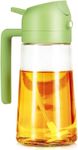 Oil Spray Bottle, 470ml/16 oz Oil Spray and Oil Container, Strong Fogging Spray Glass Bottle (Green) For Kitchen