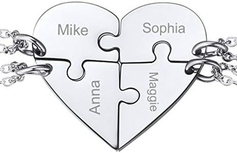 PROSTEEL Collier 4 Amis Famille Pendentif Coeur Séparable Personnalsié avec Chaîne 51cm/1.5mm Offerte Bijoux Acier Inoxydable Cadeau pour Femme Fille