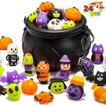 JOYIN Halloween Cauldron with 24 Pcs Mochi Squeeze Toys for Party Favors, Halloween squishy toys, Halloween Novelty Toys, Stress Relief Squeeze Toys