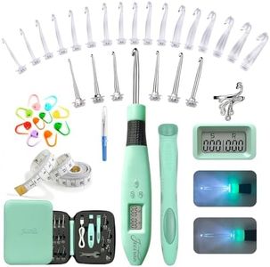 Jeciran 24 Interchangeable Heads Light Up Crochet Hook Set with Digital Stitch Counter,Ergonomic Rechargeable LED Crochet Hooks for Dark Yarn & Arthritic Hands,Knitting Tool Kit,Gifts for Crocheters