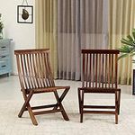 Handwoody Wooden Garden Chairs Set of 2 |2 Folding Chairs for Patio,Balcony,Garden and Outdoor - Rich Walnut Finish