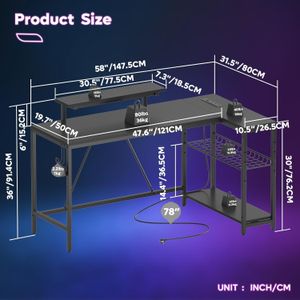 Bestier L-Shaped Gaming Desk with RGB Lighting – Corner Computer Table