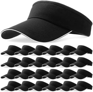 Bonuci 24 pcs Sun Visor Unisex Sun Visors Hats UV Protection Sun Hat for Women Men Tennis Baseball Golf Caps Bulk, Black, One Size