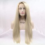 Xiweiya Side Part Lace Wigs Ombre Blonde Hair Straight Lace Front Wig With Brown Root Long Synthetic Lace Front Wigs For Women Long Blonde Wig Heat Resistant Replacement Wigs 24 Inches