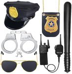 Beelittle Police Costume Accessories Hat Handcuffs Policeman Badge Cop Swat FBI Cosplay (Black 5)