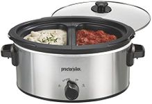 Proctor Silex Double Dish Slow Cooker with 6qt Crock and Dual 2.5qt Nonstick Insert to Cook Two Meals at Once, Dishwasher Safe Pot & Lid, Silver (33563)