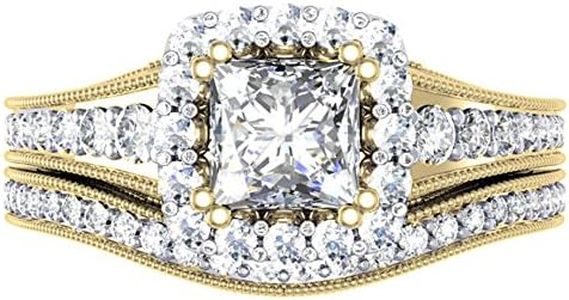 Dazzlingrock Collection 1.50 Carat (Cttw) 14K Princess & Round Diamond Halo Engagement Ring Set 1, Solid Yellow Gold, Size 10