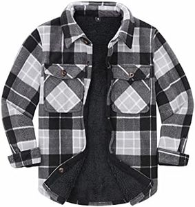 ThCreasa Boys Sherpa Fleece Lined Flannel Shirt Jackets Button Down Warm Family Matching Shirt Black/Grey S(5-6)