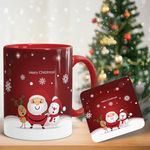 Gift Arcadia Merry Christmas Red Printed Ceramic Coffee Cup & Mug with Coaster | Gift for Christmas | Best Gift - D5
