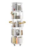 yeshine Rotating Bookshelf, 5-Tier Corner Bookcase, 360° Revolving Bookcase with Wheels, Revolving Book Shelf Tower with 4 Castors, 46 x 46 x 165.5 cm, White