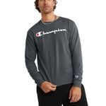 Champion Men's Classic Long Sleeve Tee, Screen Print Script, Granite Heather-y07718, Medium