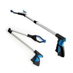 Reacher Grabber Tool, DesignerBox Upgraded Foldable Reaching Aid Reacher Tool Long Arm 360° Rotating Jaw Reaching Claw Hand Grabber Trash Pickup Tool, 32'' (Blue)