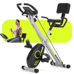 Wenoker Folding Exercise Bike for Home, Foldable Stationary Bike with Arm Resistance Bands, 8-Level Magnetic Resistance Upright Indoor Cycling X-Bike with 300 LBS Capacity &Comfortable Seat Cushion