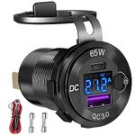 83W 12 Volt USB Outlet Built-in Boost USB C Laptop Car Charger: Ouffun 65W PD3.0 and 18W QC3.0 Car USB Port Aluminum Socket with Button Switch Smart Voltmeter, Suitable for Car RV Marine Golf Cart