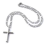 LIFETIME BLING 14K Figaro White Gold Cross Flat Chain Necklace Gift For Men, Women, Husband, Wife Diamond-cut Religious Curb cross. 5MM Cuban link Necklace (20)