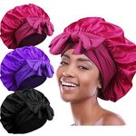 3pcs Satin Bonnets for Black Women, Large Silky Bonnet with Tie Band, Jumbo Braids Bonnet, A